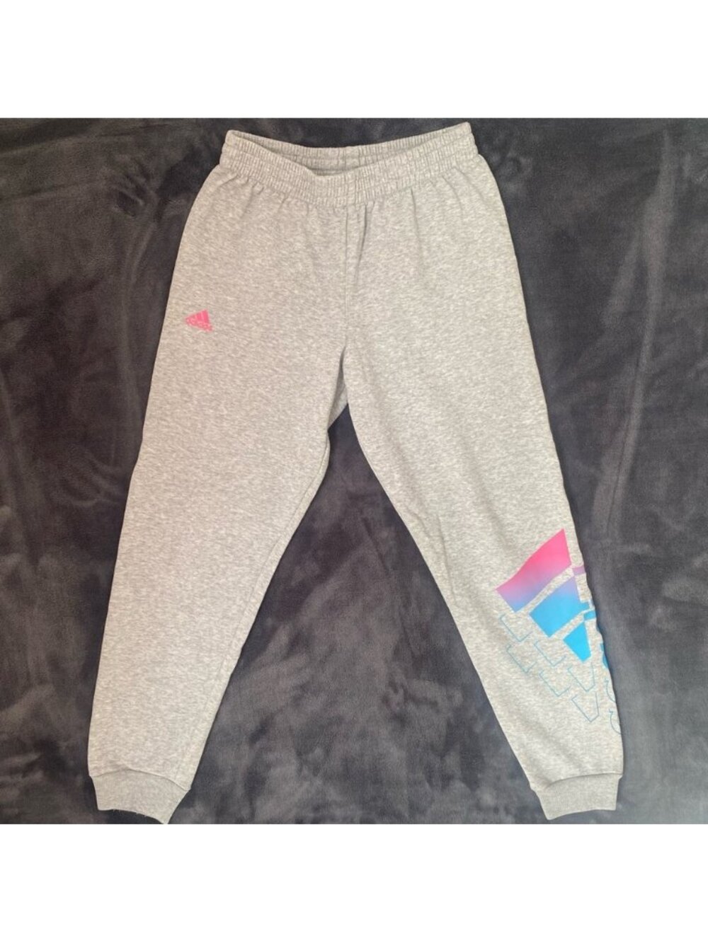 Adidas Kids Gray Sweatpants with Pink and Blue Accents Unisex Size 14.